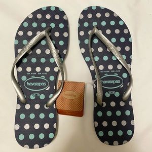 Navy and Silver Polka Dot Havaianas